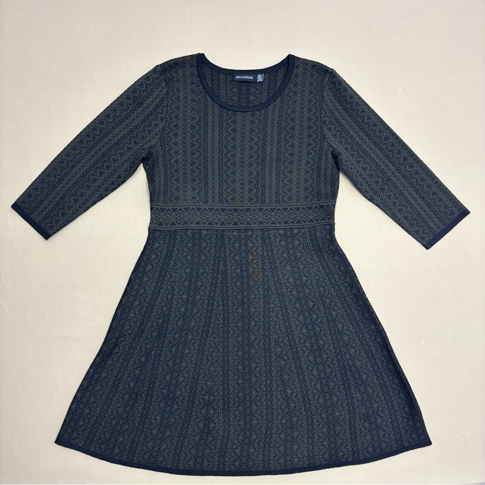 Nina Leonard Women's Black and Olive Green Patterned Sweater Dress Size Large